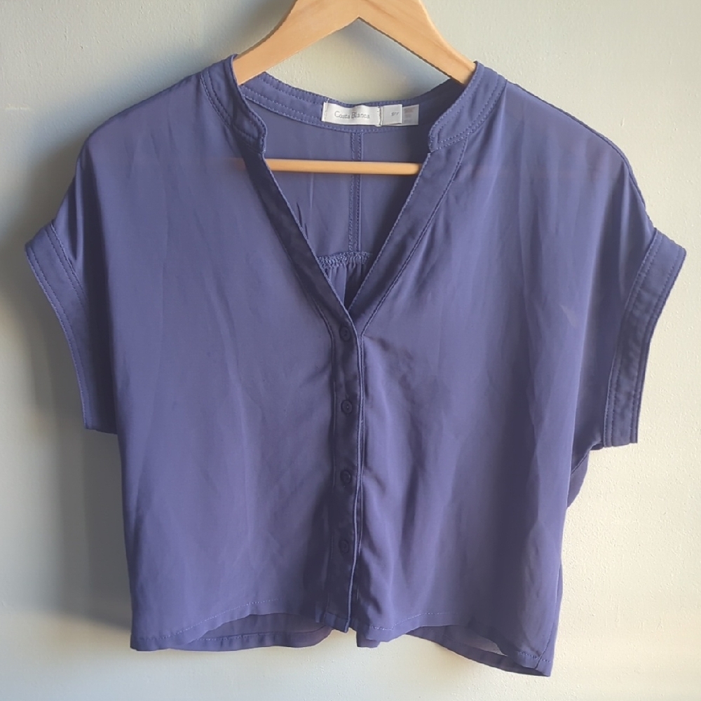 Costa Blanca. Cropped Button Down Shirt In Plum. Size Small.